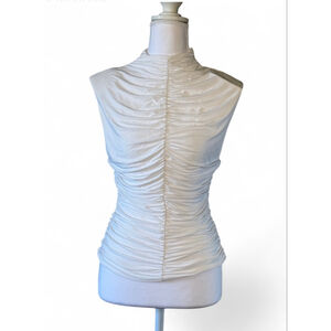 Naked Wardrobe NWT White Ruched High Neck Sleeveless Top Stretch